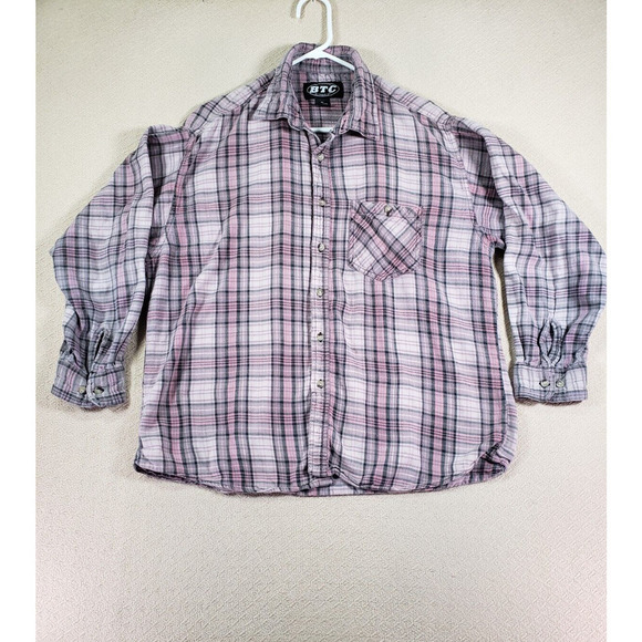 BTC Shirt‎ Mens XL Gray Plaid Button Up Collared Cotton Blend Long Sleeve Pocket - Picture 1 of 13